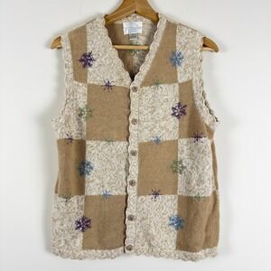 Vintage Christopher & Banks Sweater Best Women's M Beige Snowflake Cottagecore